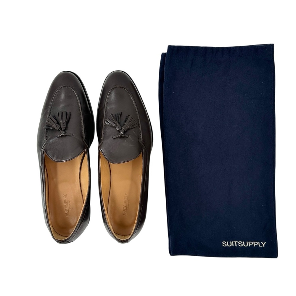 Suitsupply Dark Brown Smooth Leather Slip On Tassel Loafers Dress Shoes sz 11 - Picture 10 of 11